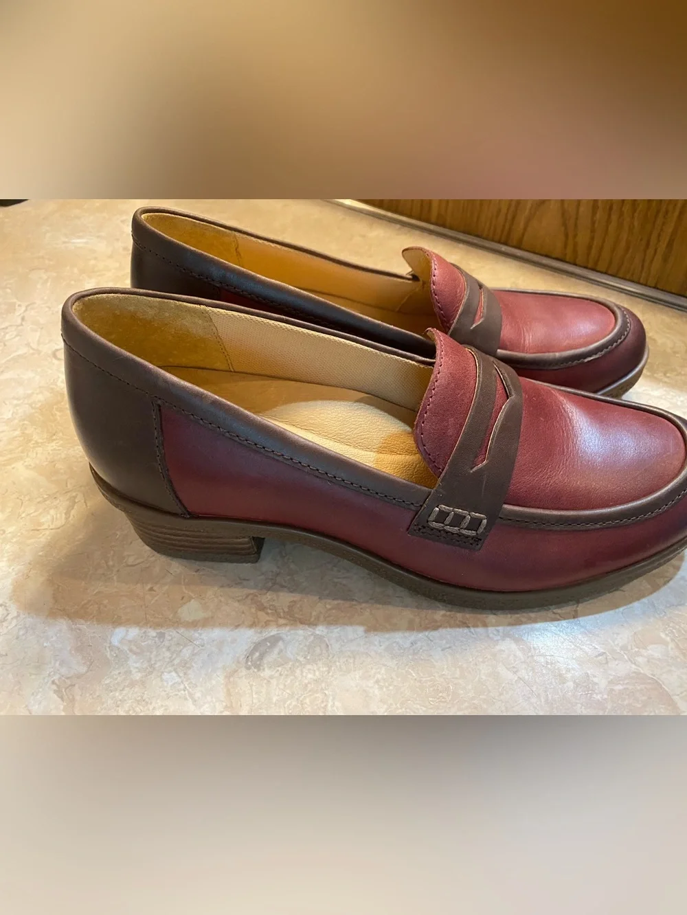 Dansko Burgundy and Dark Brown Leather Penny Loafers
